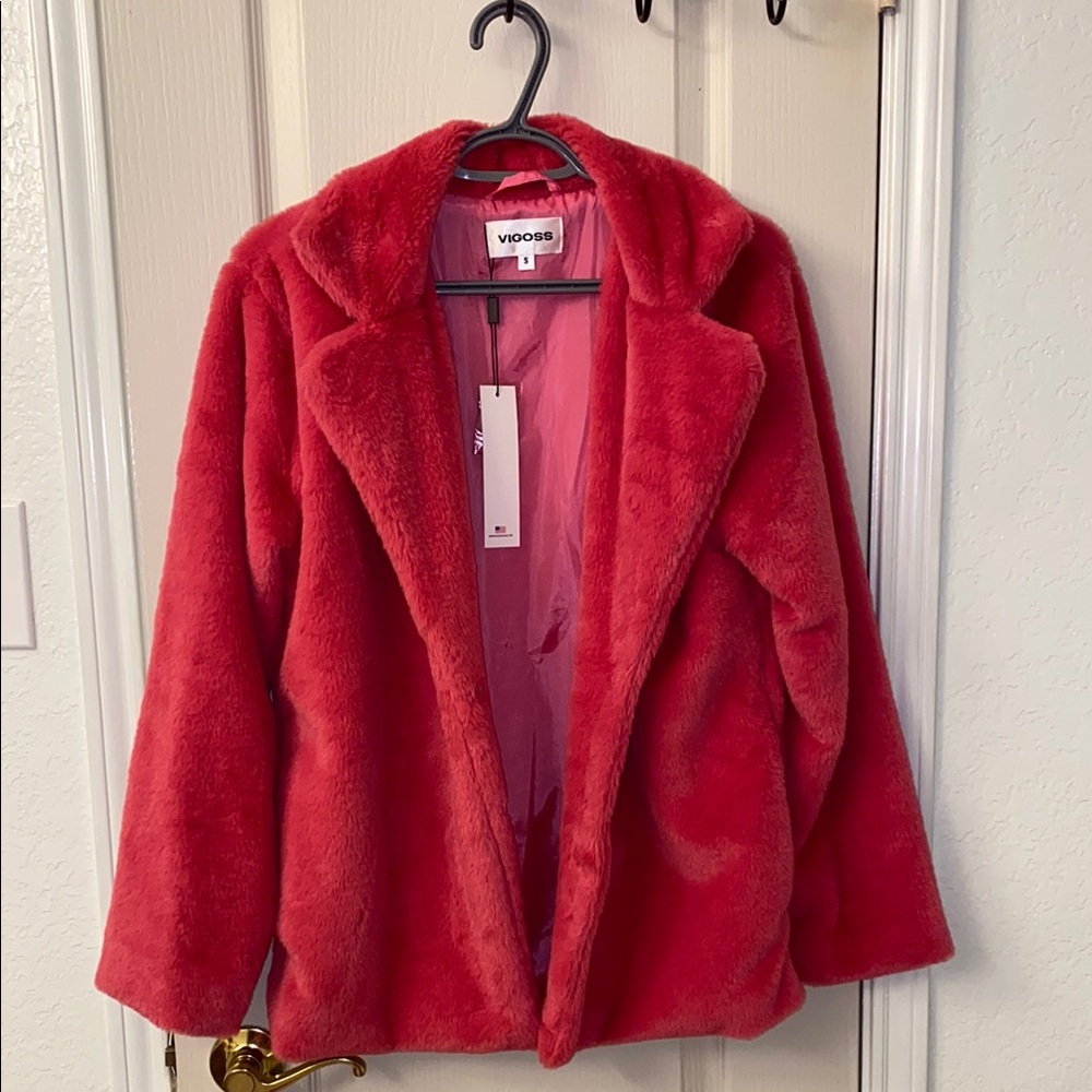 Women's Hot Pink Faux Fur Coat